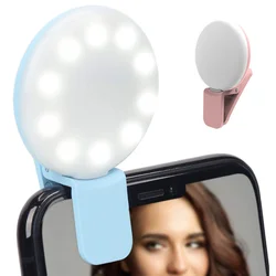 Mini diody LED z ładowanym pierścieniem Usb przenośne zdjęcie do filmowania Selfie wypełnianie światła urocze oświetlenie świecące klipsy na telefon komórkowy