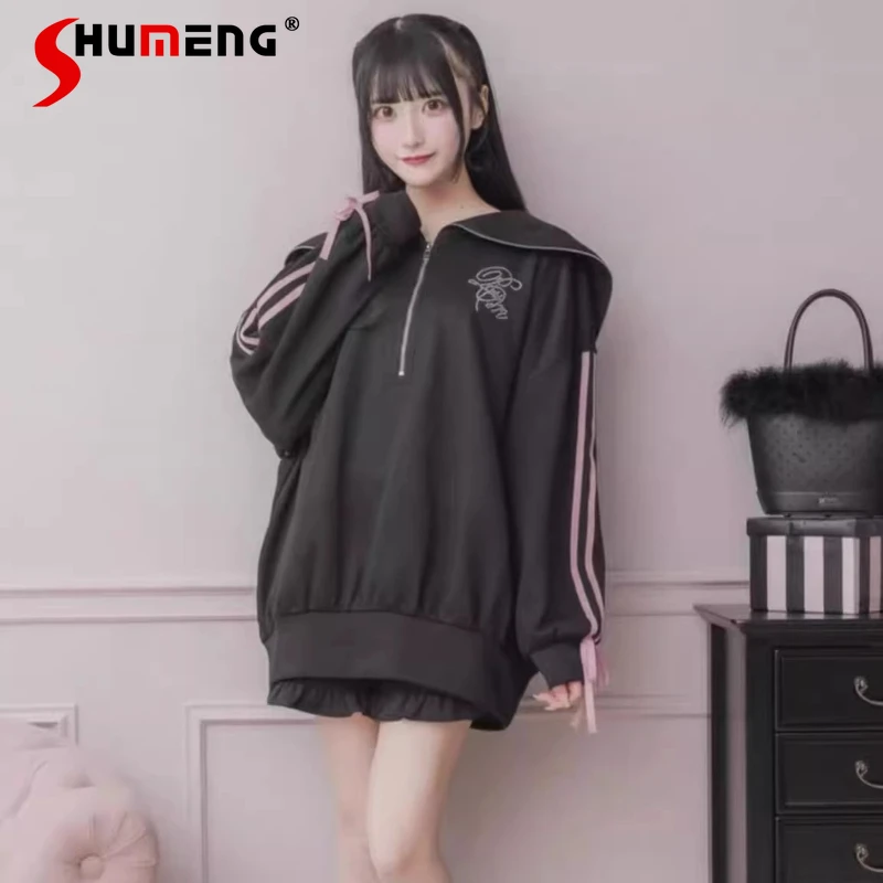 

2026 New Spring and Autumn Japanese Large Lapel Girls Women's Rhinestone Letter Sweatshirt Female Oversized Pullover Hoodie Tops