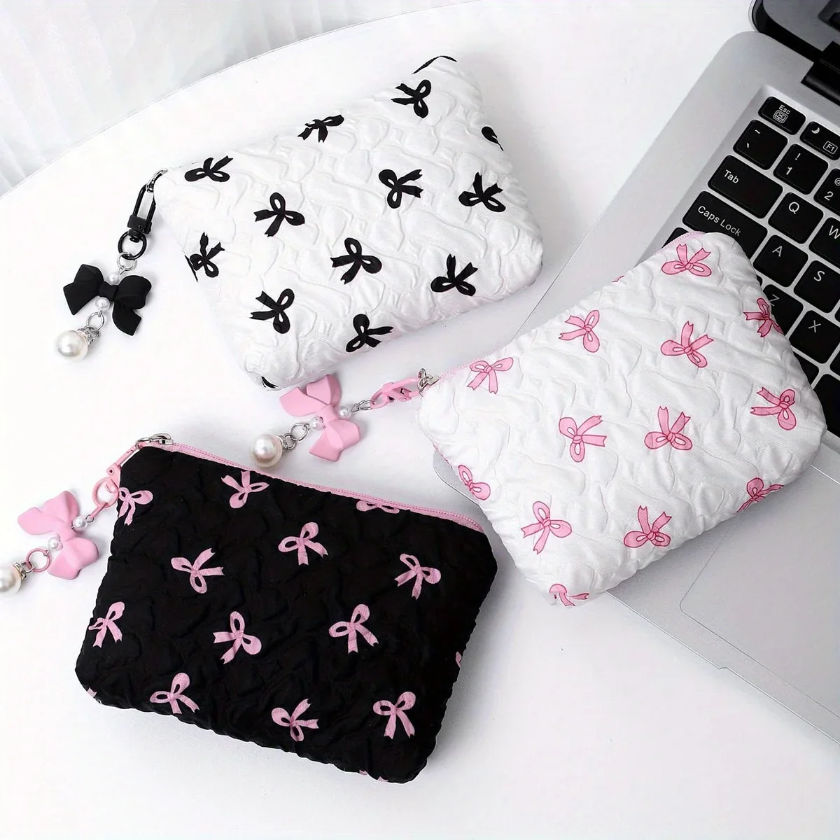 Embroidered Bow Makeup Bag, High Appearance Level, Coin Purse Storage Bag, Cute, Large Capacity, High-End Makeup Bag