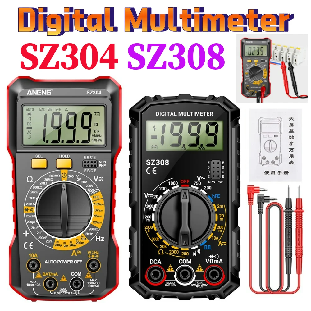 SZ304 308 Multifunctal Digital Multimeter  True RMS Handheld High Precision Tester NCV AC/DC Votage Current Resistance Ohm Tools