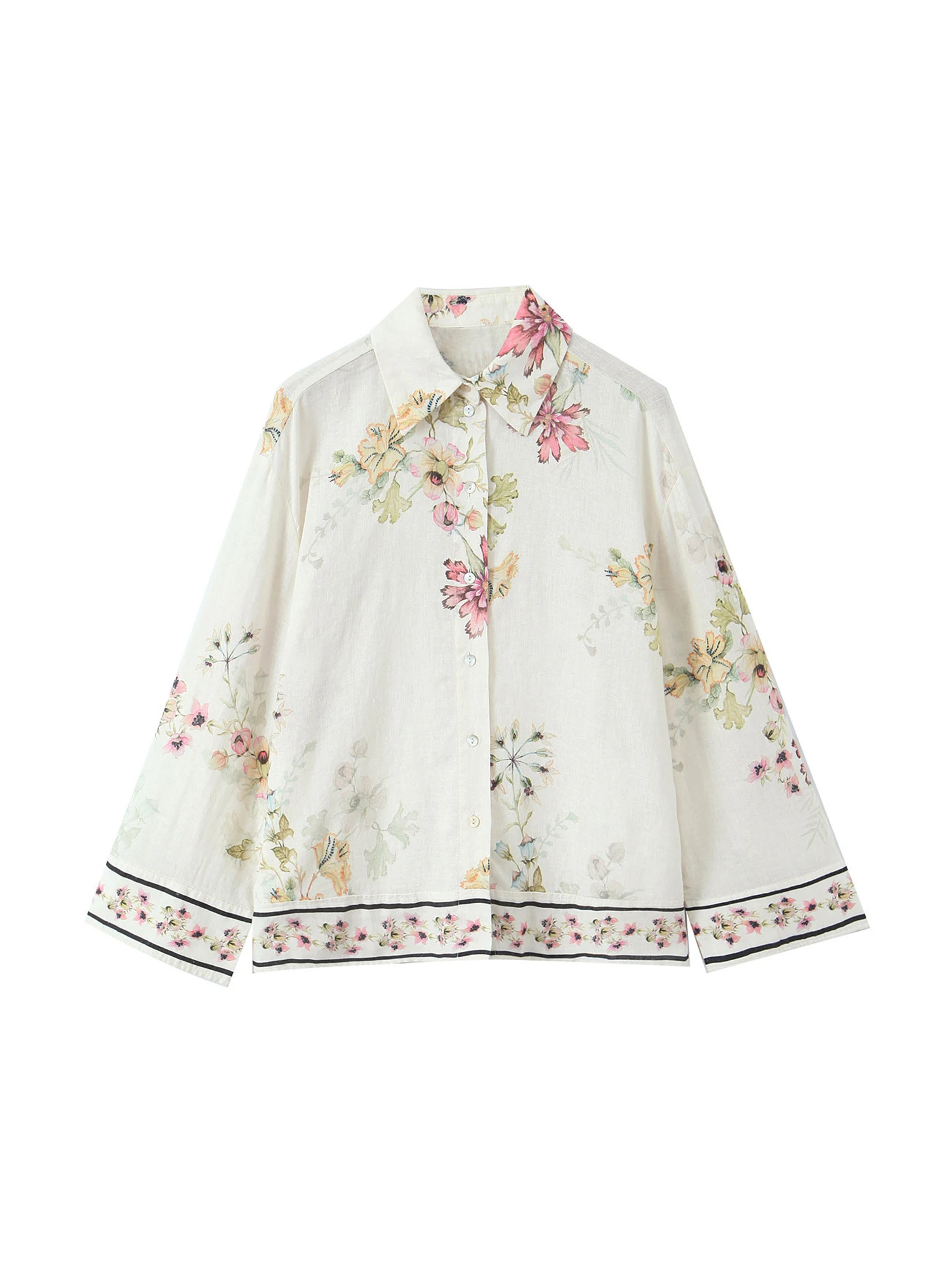 

Women Flower Print Shirts Blouses Vintage 2000s Elegant Long Sleeve Oversize Polo-Neck White Shirt For Women Clothes Spring 2026