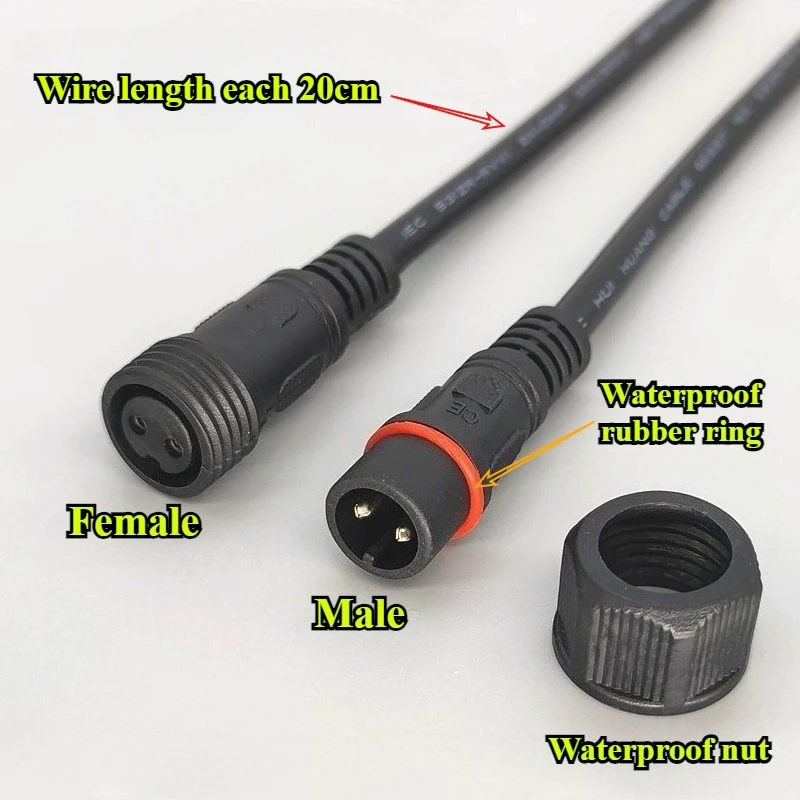 2P 3 4 5 6P Pin 0.3/0.5/0.75/1.0/1.5/2.5square Waterproof Male Female Cable Conn  Plug Butt Extension Line Outdoor LED Wire IP67