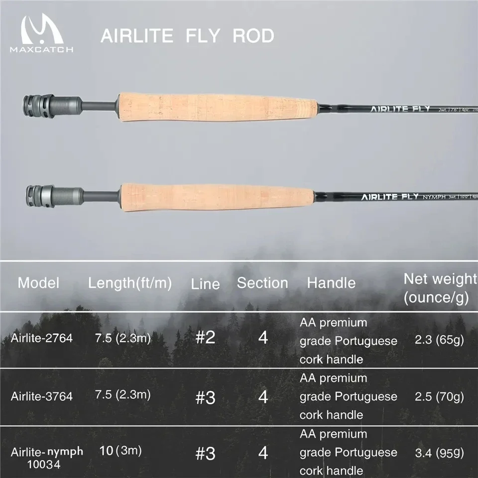 MAXIMUMCATCH 7.5-10ft 2/3WT Airlite Medium Fast Fly Rod Ultralight IM10 Carbon Fiber for Small Stream Nymph Fly Fishing Rod view 2