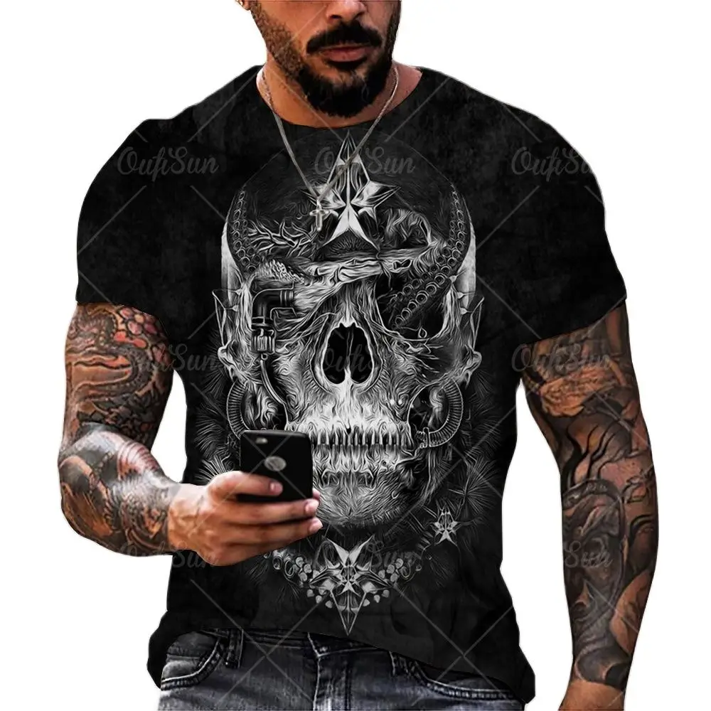 Vintage Horror Skull 3d Print Men\'s T-shirt Summer Classic Casual O Neck Short Sleeve Fashion Loose Oversized Tops Tee Shirt Men