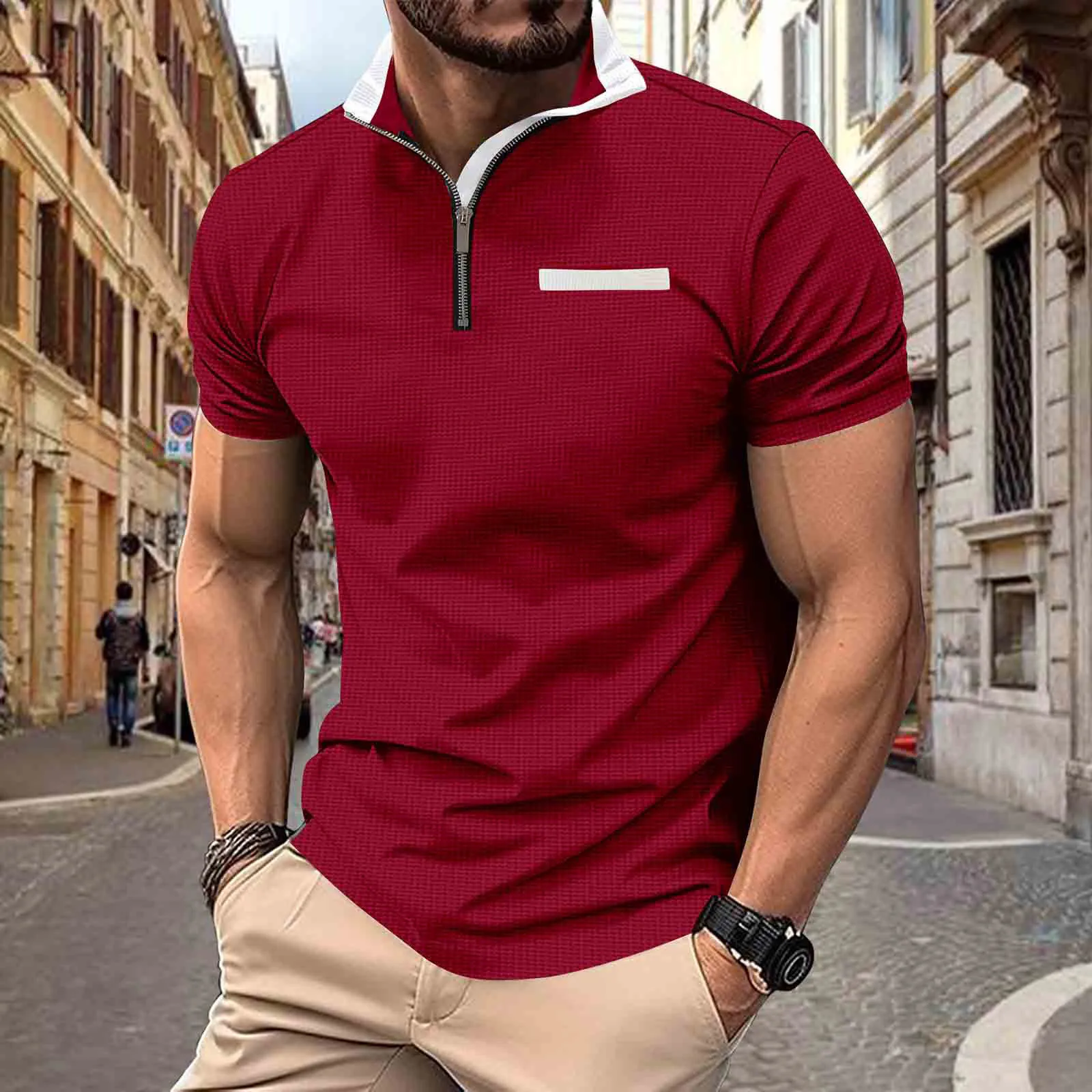 

Мужская спортивная повседневная рубашка с карманом на молнии, однотонные рубашки в европейском стиле в стиле ретро, модные рубашки, топы