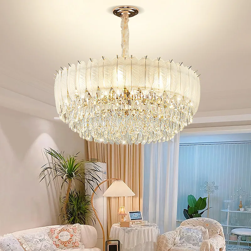 

Crystal chandelier, living room light, dining room light, bedroom master bedroom room light, creative feather warm lighting