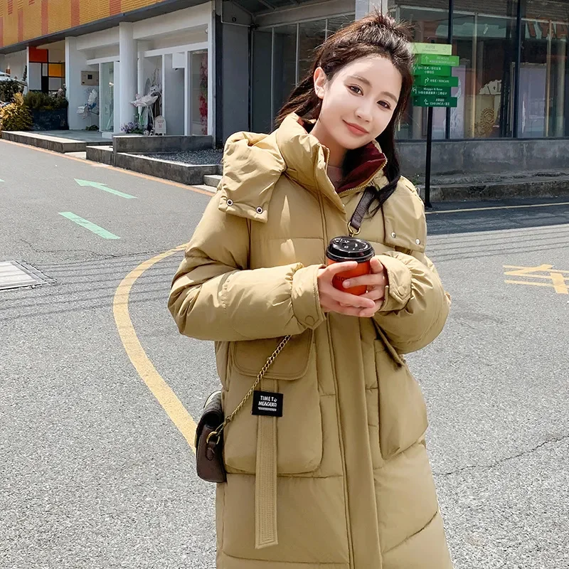 2024 Winter New Down Cotton Coat Women Long Parkas Thick Cotton Padded Jackets Casual Outwear Wygodny płaszcz z kapturem Ladies