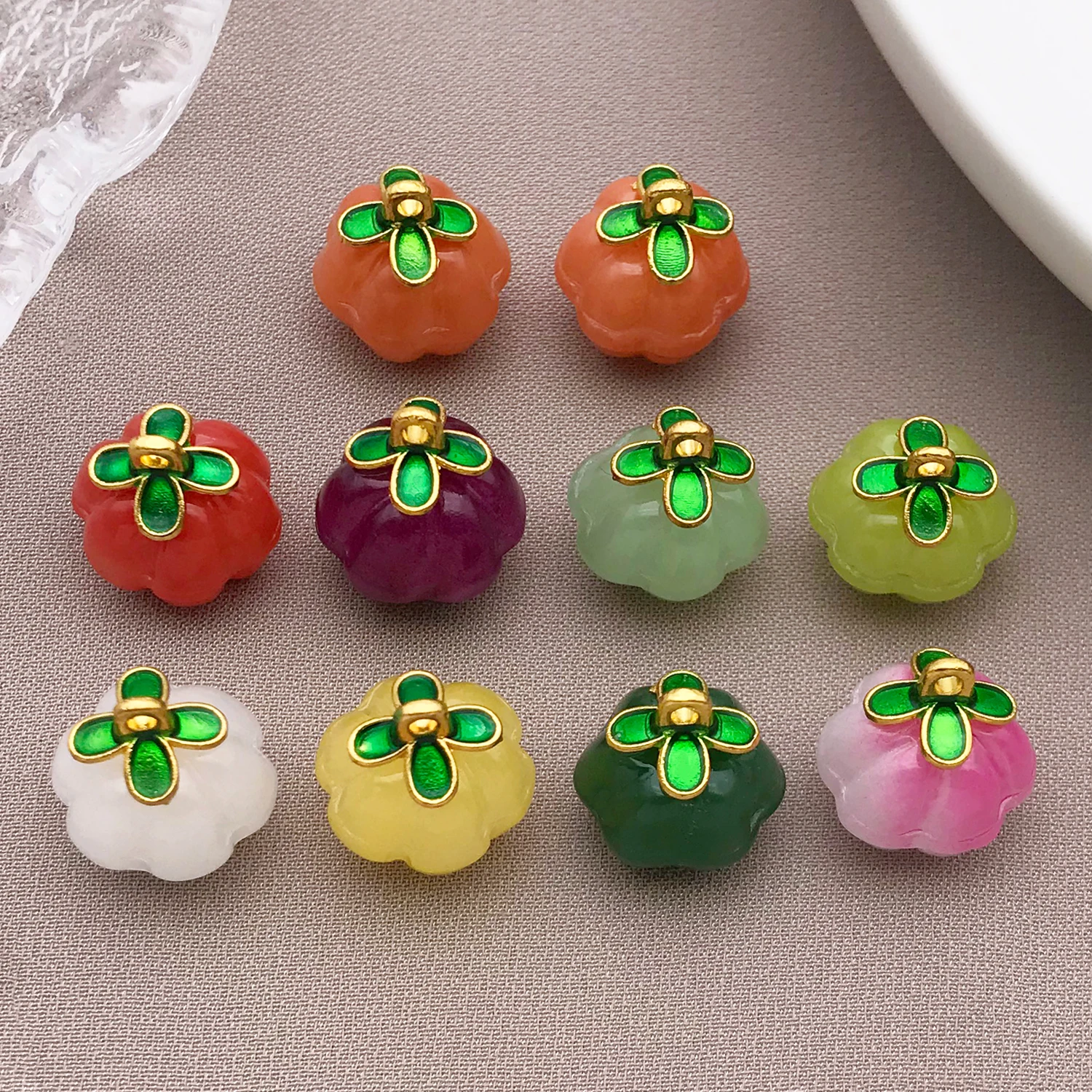 10pcs 14x13mm Large Glass Clover Pumpkin Charms Pendant, Suitable for DIY Bracelets Necklaces Earrings Jewelry Making Accessorie