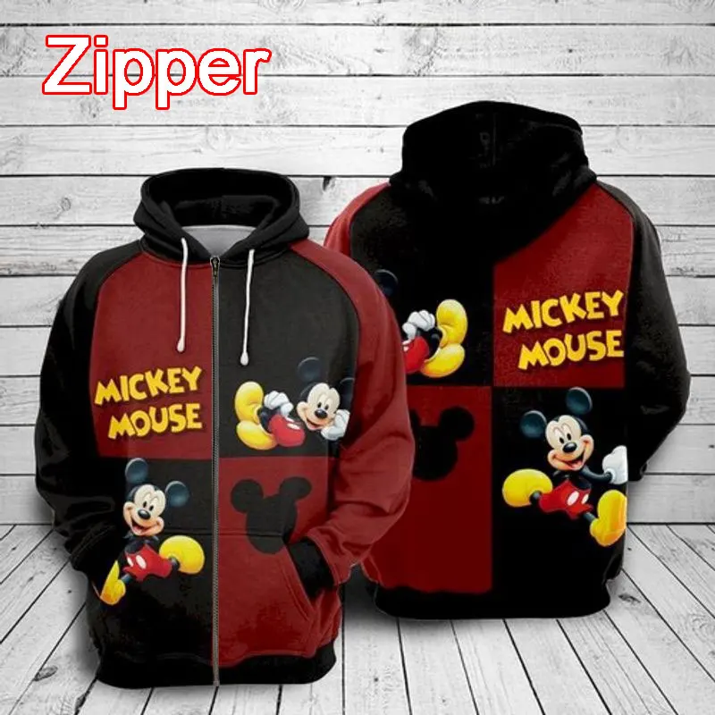 2024 New Mickey Mouse Men Zipper Hoodie Cartoon Anime 3D Print Women Sweatshirt Spring Autumn Children Jackets Coat