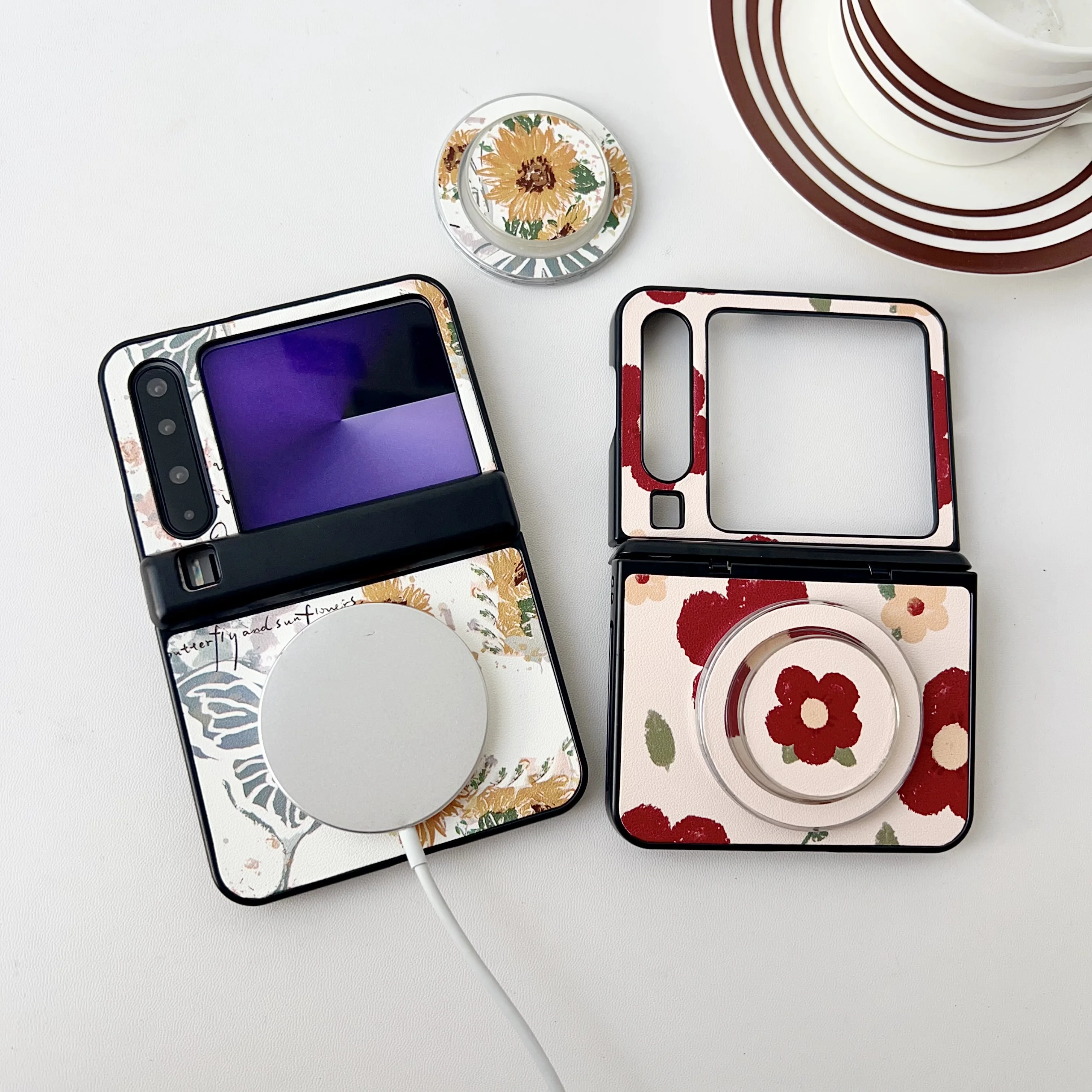 

Back Cover For Huawei Pura X Pocket2 Nova Flip Case Heat Dissipation Daisy Sunflower Magnetic Attraction Bracket Phone Case