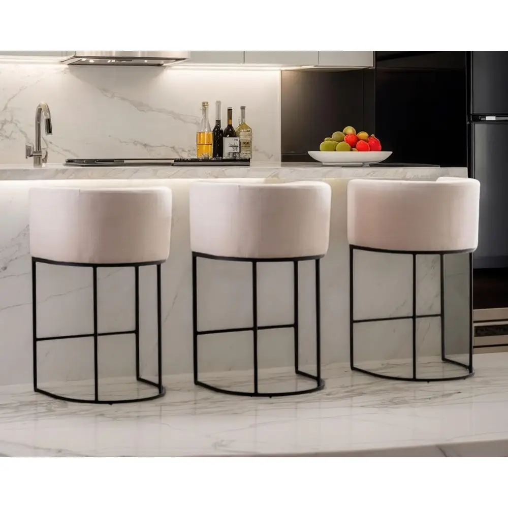 

Набор из 3-х барных стульев с льняной обивкой и черным металлическим основанием, высота 29 дюймов