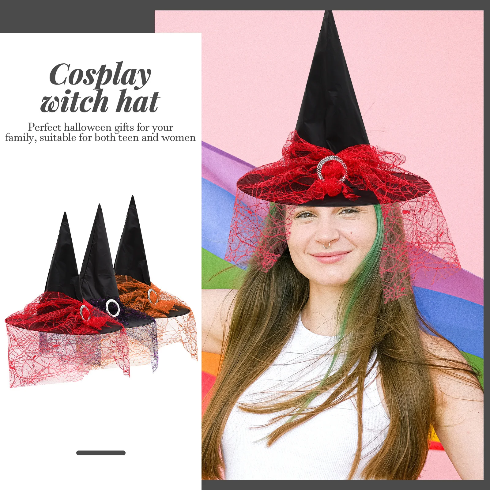 

3 Pcs Wizard Hat Witch Headdress Costumes Hats Mesh Creative Halloween Party