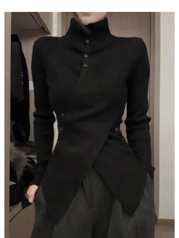 

Solid Irregular Slim Fit Bottoming Women Sweaters Turtleneck Knitted Button Tops Women’s Long Sleeve Cardigan 2025 Autumn New