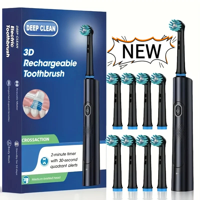 

Smart Rotating Timing Electric Toothbrush, Rechargeable Rotary Toothbrush with 4 Heads, 5 Modes Setting Teeth Whitening Oral