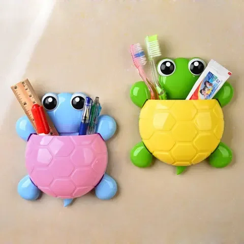 

WIKHOSTAR Cartoon Toothbrush Holder Cute Turtle Toothpaste Organizer Wall Suction Toothpaste Storage Rack Bathroom Accessories