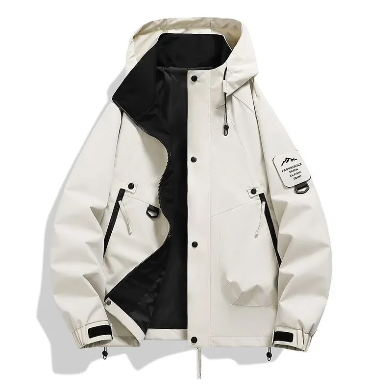 Hooded Windbreaker Jacket Men Women Waterproof Windproof Outdoor Hiking Mountain Camping Coat Casual Pocket Zipper‑up Outerwear