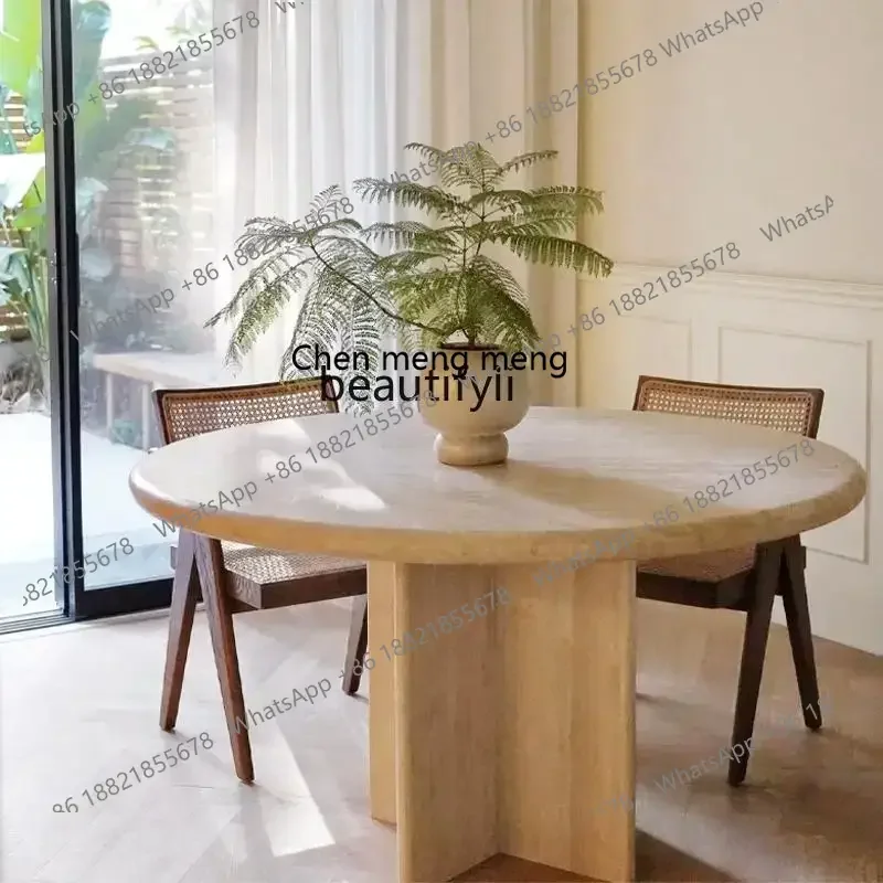 

182C Wabi Sansan natural travertine round dining table designer small apartment Nordic marble large round table
