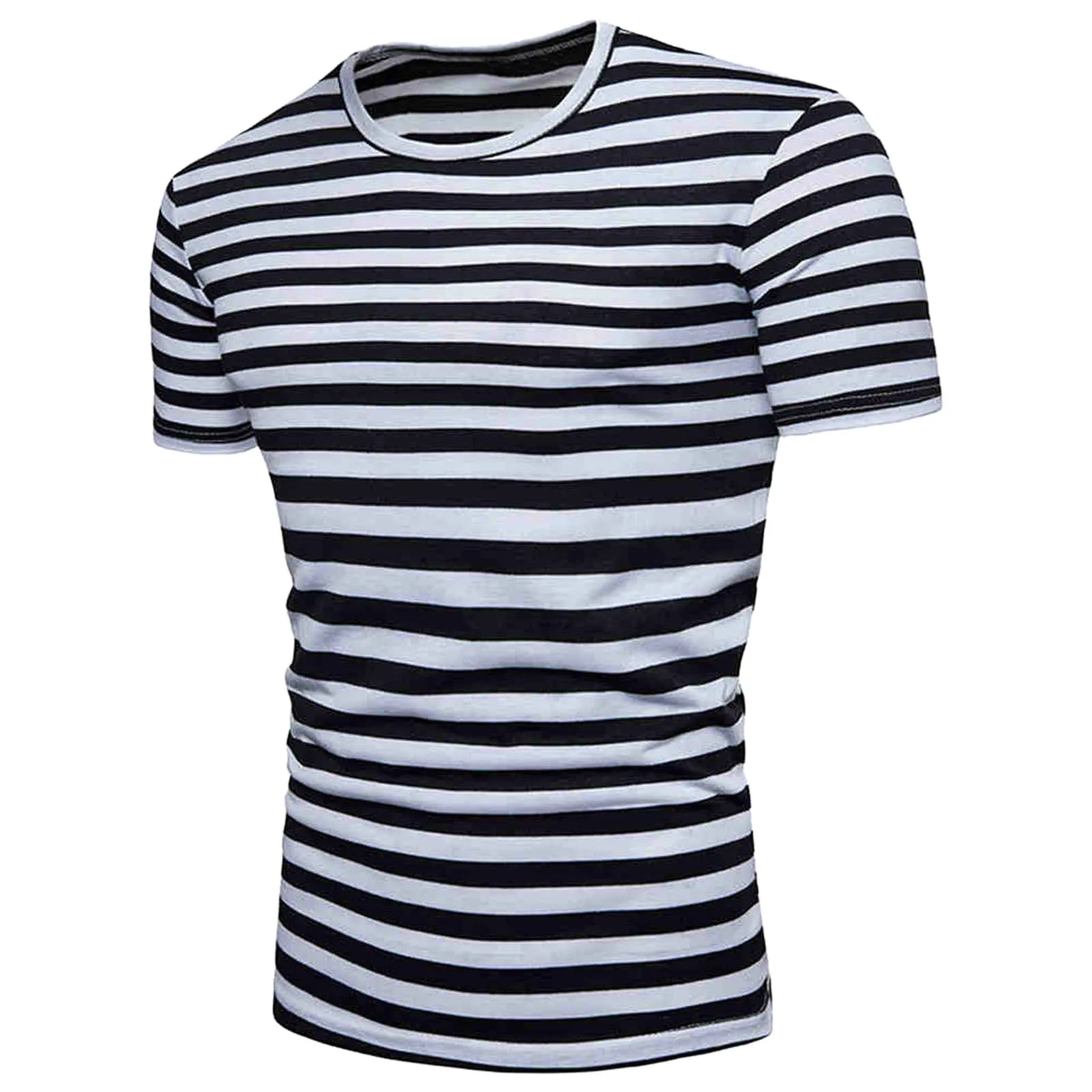 Summer Fashion Striped Printed Men\'s T Shirt Tops Loose Casual Round Neck Blouse Top Beach Holiday Home Short Sleeve Tops