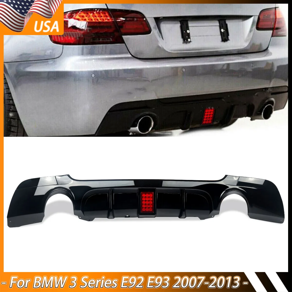 

Замена для BMW E92 E93 2 DOOR M Sport 2007-2013 M Performance Style Задний диффузор с подсветкой Задний бампер Valance Глянцевый черный