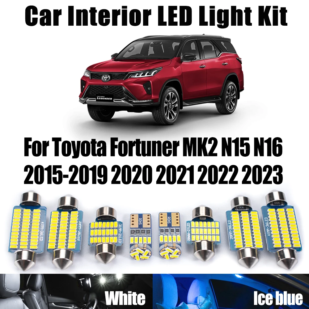 

8Pcs For Toyota Fortuner MK2 N15 N16 2015-2019 2020 2021 2022 2023 LED Interior Reading Map Dome Light Kit Canbus Car Plate Bulb