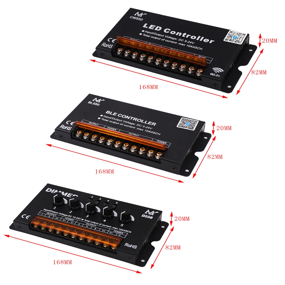 DC5-24V 50A WiFi Bluetooth LED Controller For RGB RGBW RGBWW Light Strip Dimming DC 12-24V Monochrome Stepless Dimmer Controller