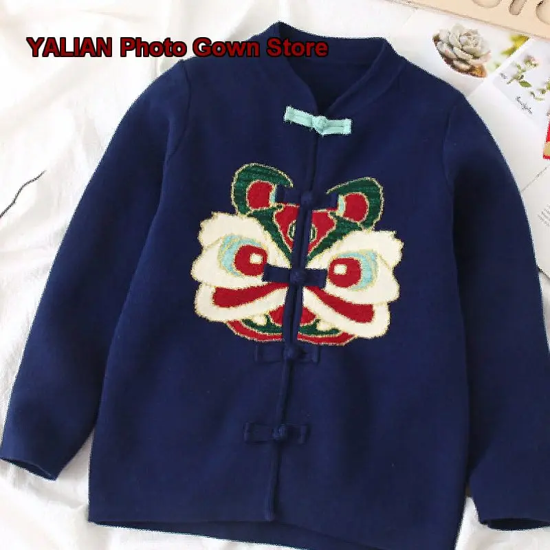 Infant Baby Year of the Dragon Tang Suit New Year Outfit Boys Girls Chinese Style Jacket Knit Top New Year Greeting Wear Kids