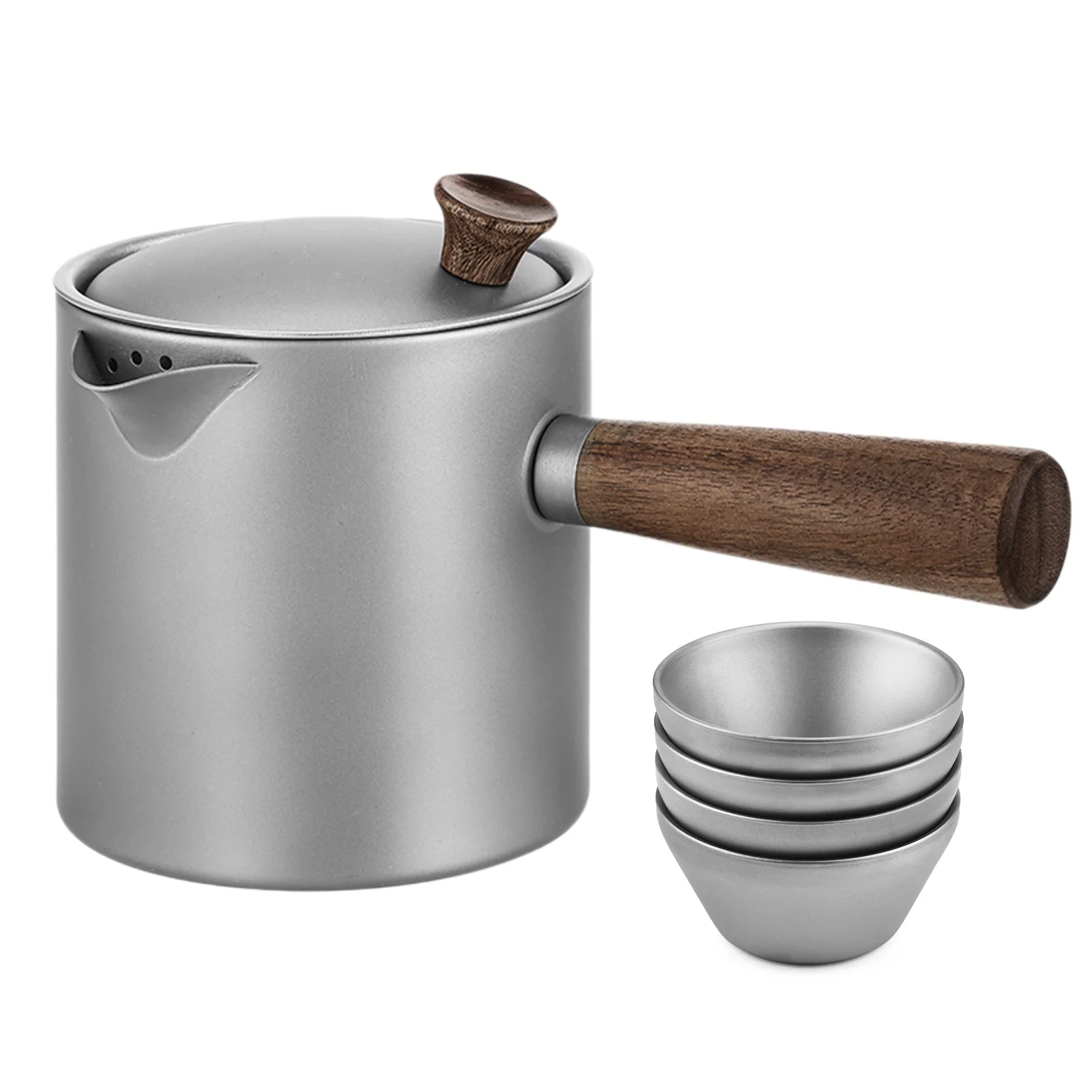 

Camping Tea Kettle Tea Kettle with WoodHandle Ti Tea Kettle with Wood Handle Portable Tea Maker with Strainer for Camping Hiking