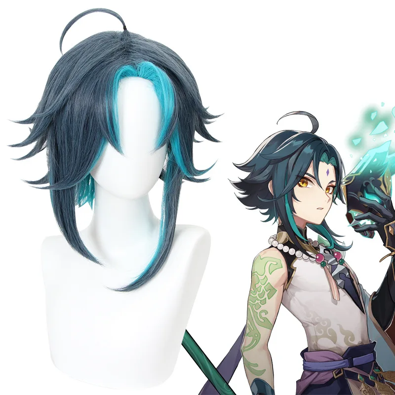 Xiu Dan Genshin Impact Xiao Cosplay Perücke Zweifarbiger Spielstil Abschiedsstoß 455Y