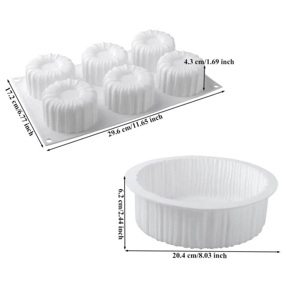 1/6 Cells Baking Cake Molds Cylindrical Coil Texture Heat-Resistant Chocolate Mold Reusable Food-Grade Silicone Pudding Mould