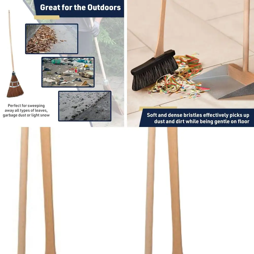

Natural Horsehair Broom & Stainless Steel Dustpan Set with Beechwood Handles - 31 for Home, Kitchen, Outdoor Cleaning