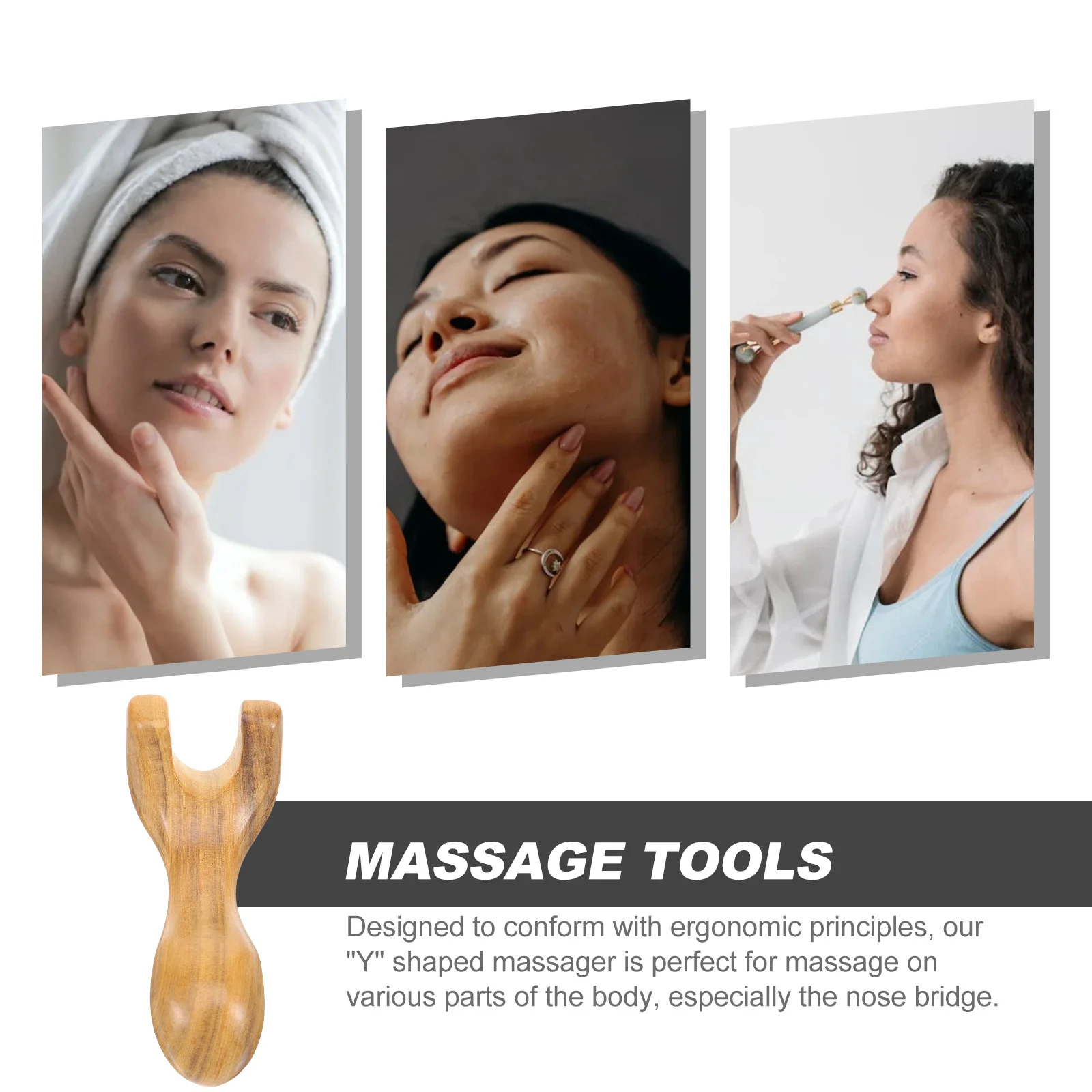 Massage Board Y-Shaped Wooden Massager for Face Neck Back Body Acupressure Therapy Scraping Plate for Home Health