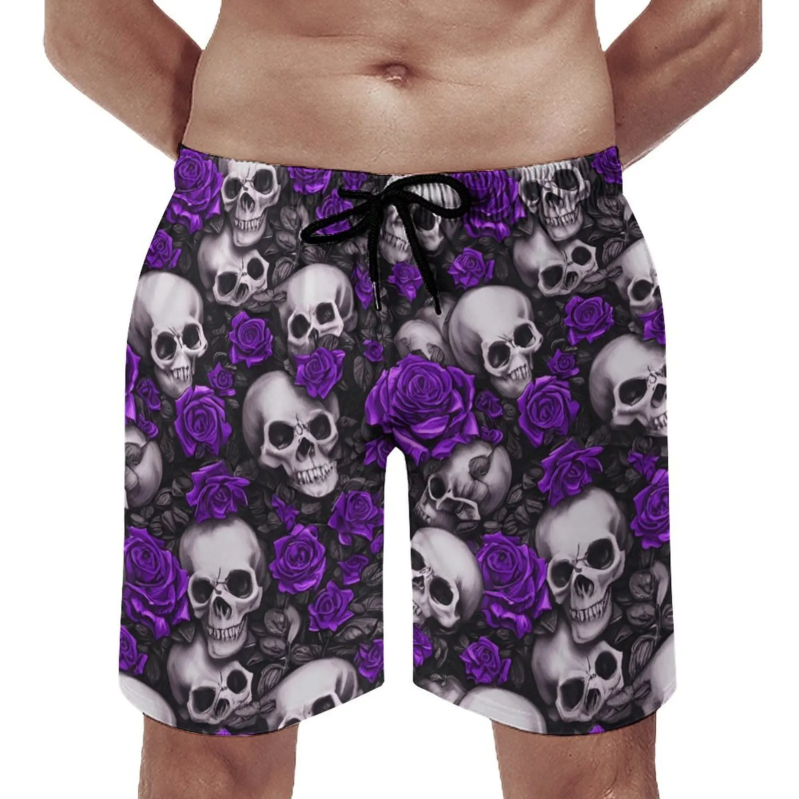 Summer Men's Fashion Loose Retro Style Skull Print Breathable Simple Casual Bright Eye Eye Can Be Worn Outside Beach Pants