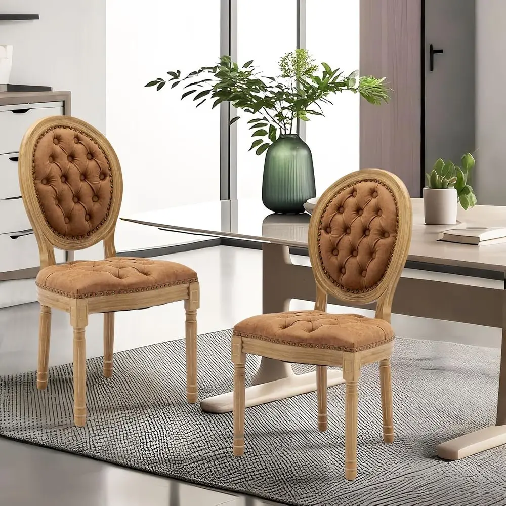 

Orange Upholstered PU Leather Dining Chairs Set of 2 with Round Back, Solid Wood Legs for Living Room, Kitchen, Restaurant