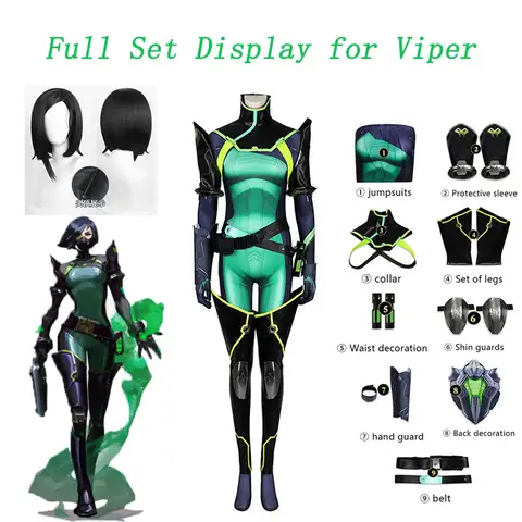 Fantasia Completa de Cosplay da Viper de Valorant, Macacão de Jogo com Acessórios, Traje Feminino Elegante para Halloween