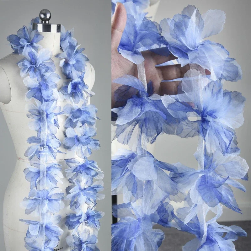 Deep Blue Seven Leaf Flower Gradient Lace Seven Leaf Flower Creative Handmade DIY Decoration Headwear Chest Flower Accessories