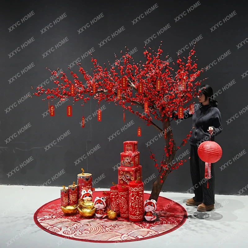 Simulation plum blossom, peach blossom large indoor and outdoor decorative tree New Year's window landscaping fake