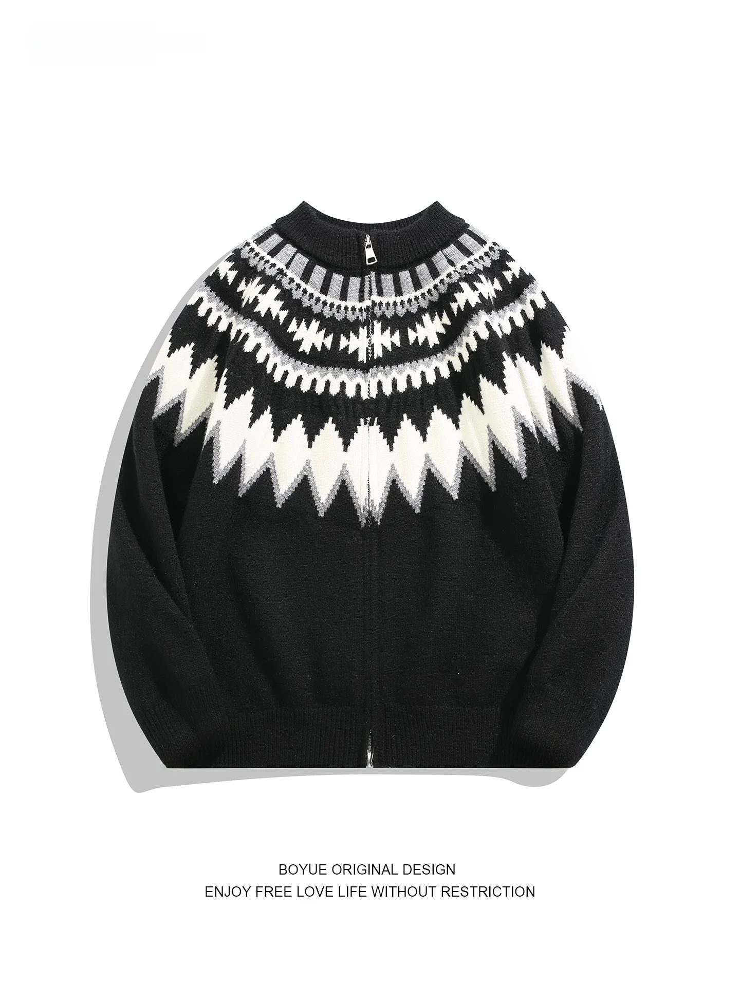 

Мужской вязаный кардиган Boyue на осень-зиму с воротником-стойкой, повседневный, в стиле фейр-айл, с цветными вставками, теплая верхняя одежда из полиэстера