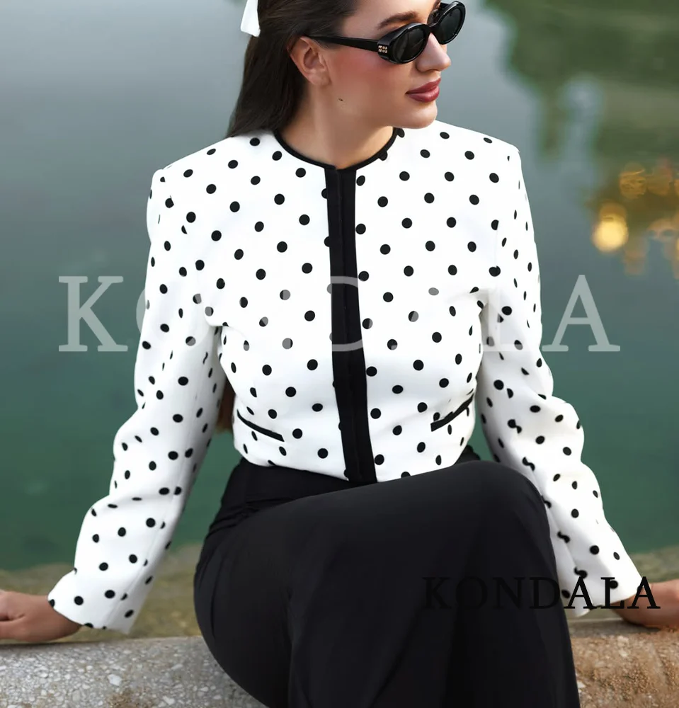 KONDALA Women Trendy Polka Dot Blazer Jacket 2026 Summer Fashion High Street Elegant Slim Jacket Female Commute Chic Slim Blazer
