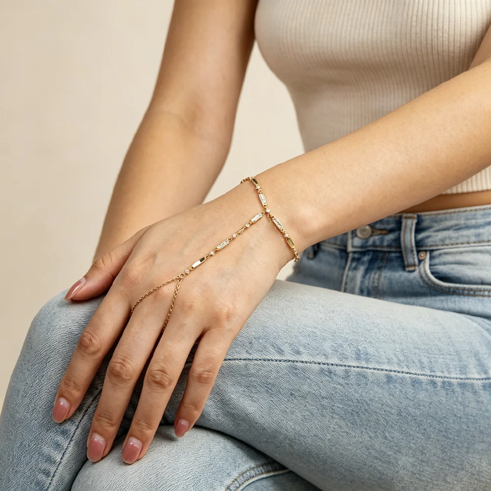 Elegant Y-shaped bracelet for women, exquisite rectangular zircon long chain bracelet for women, daily parties, weddings jewelry