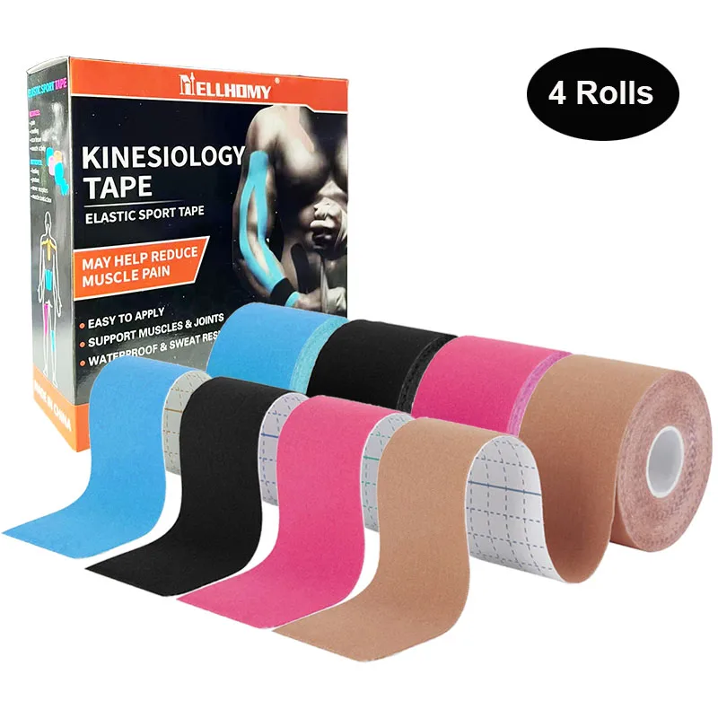 

4 Rolls Kinesiology Tape Elastic Adhesive Athletic Tape for Muscle Pain Relief and Joint Support for Knee Ankle Wrists