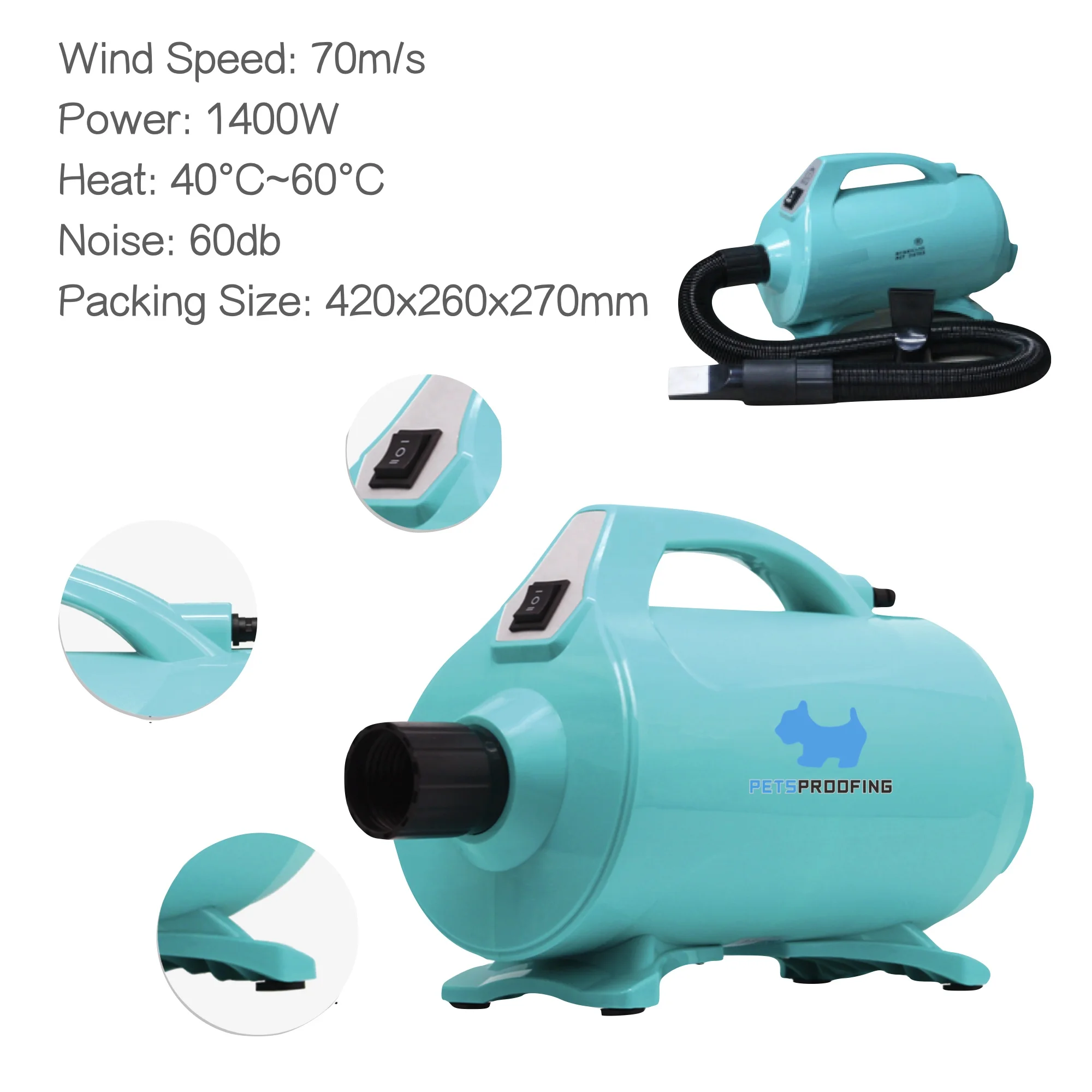 2025 Pets proofing wholesale Veterinary Grooming Low Noise Portable pet huge dog hair dryer machine