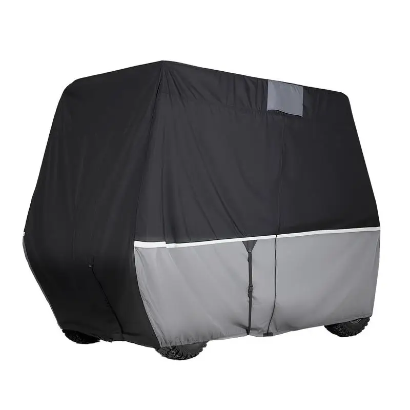 Funda para Carro de Golf, Cobertura Total para Carros de 2+2/4 Pasajeros, Tela Oxford Impermeable 420D, Compatible con la Mayoría de los Carros Club Car, Yamaha, EZGO, Honda, con Capa Plateada y Tres Puertas con Cierre