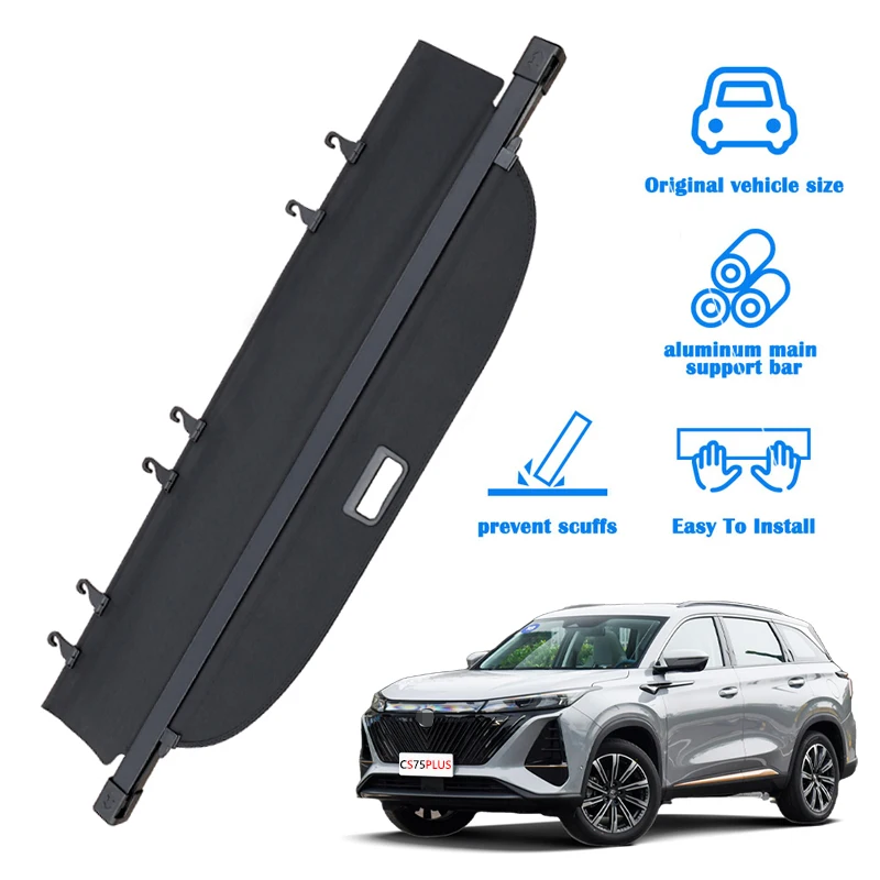 For changan CS75PLUS 2020-2023，Black Privacy Screen Retractable Trunk Security Tonneau Cover Luggage Shield Shade Cargo Cover