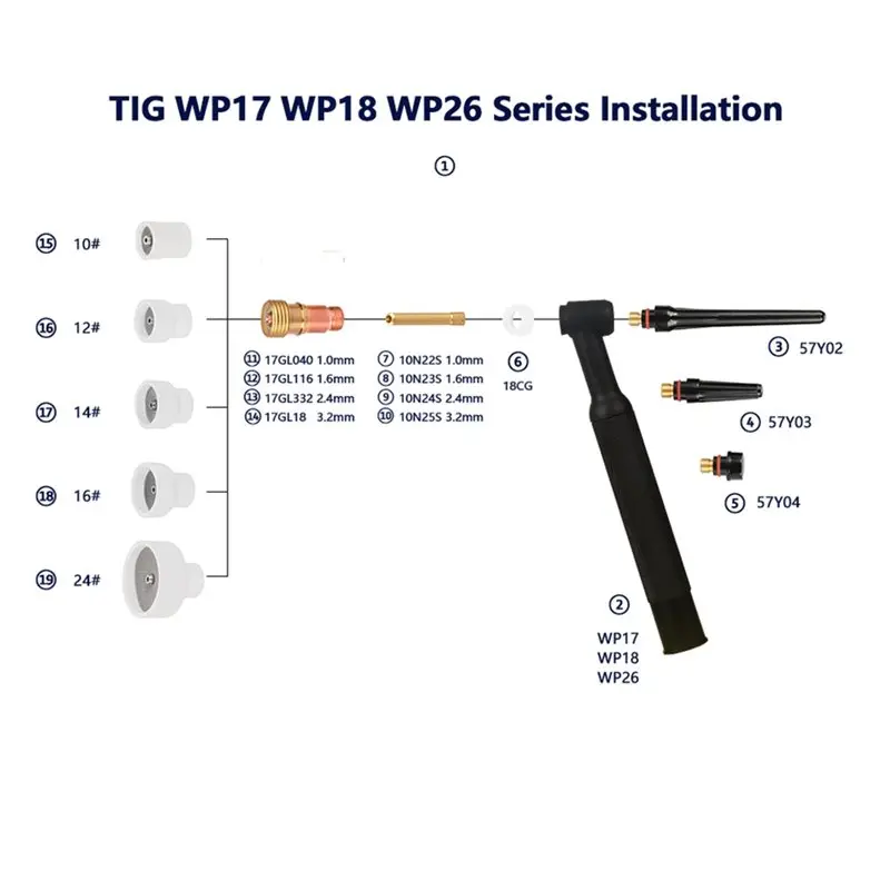 ABRE-TIG Welding Kit 8Pcs White Nozzle Alumina Cups Stubby Collets Body Gas Lens Sets For WP17/18/26 TIG Welding