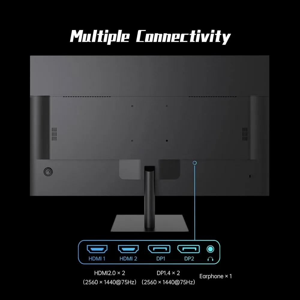 Monitor komputer 2K 32 inci, Monitor IPS 1440p dengan bezel ultra-tipis, HDR10, Freesync/g-sync, port HDMI/DP,