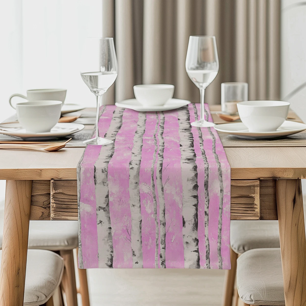 Watercolor Birch Table Runners Kitchen Table Decor Farmhouse Washable Dining Table Runner Holiday Party Wedding Decorations