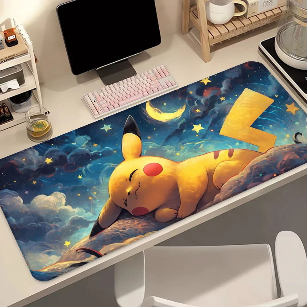 Pokemon Pikachu PU-Leder-Gaming-Mauspad, große Größe, rutschfest, für Büro, Desktop, Tastaturmatte für PC-Gamer, Cartoon-Zubehör
