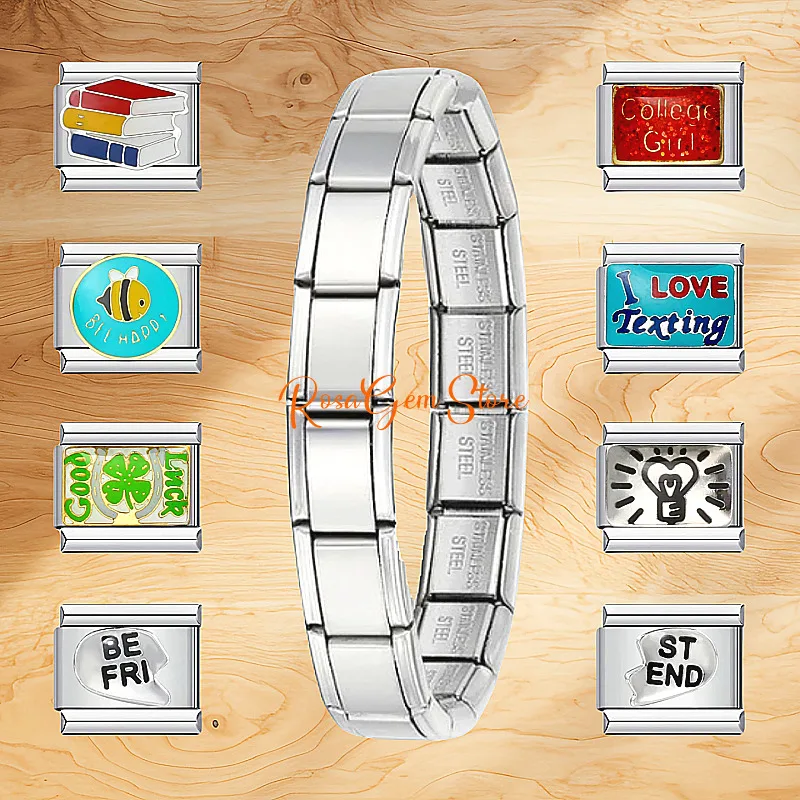 

Student Graduation Pattern DIY Wristband Stainless Steel Italian Bracelet Drip Oil Bangle Elastic Splicing Strap Chain Gift