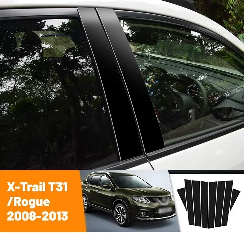 

For Nissan X-Trail X Trail T31 Rogue 2008-2013 2009 Black Carbon Fiber Doors and Windows B C Pillars Column Decorative Stickers