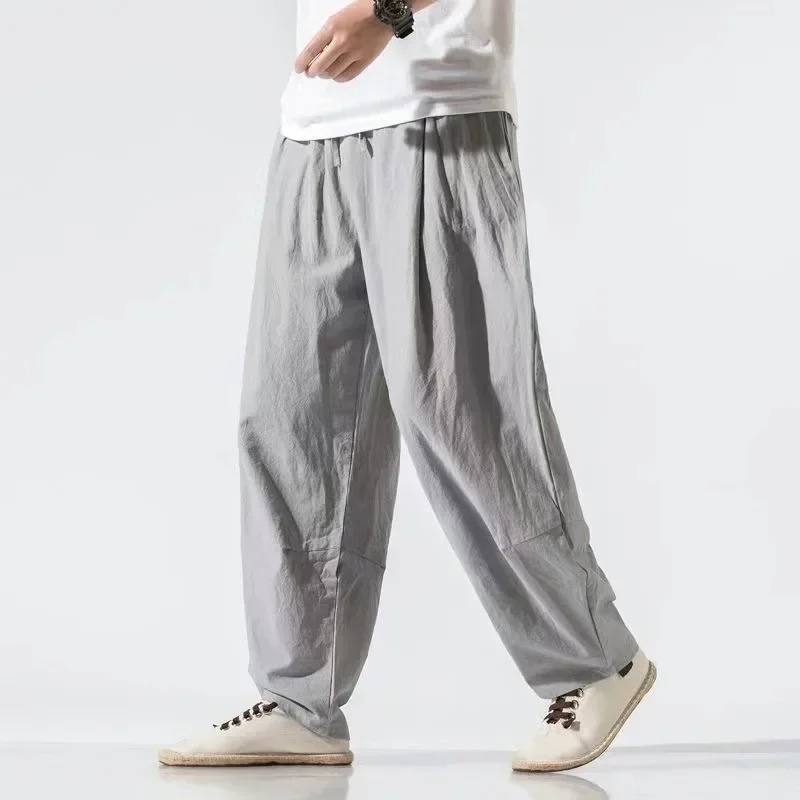 

Spring Summer New Fashion Men's Thin Style Cotton Linen Solid Casual Lantern Pants Chinese Style Harem Trousers Male Mens Pants